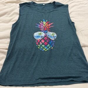 Pineapple Graphic Sleeveless Top - Blue